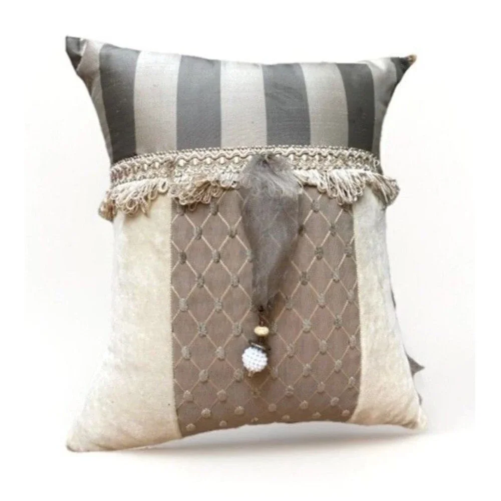 Boudoir Pillow Silk Velvet Handmade Beaded Toile Chateau Victorian Cottage 13x11